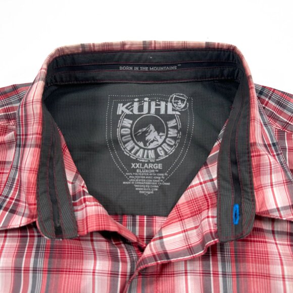 Kuhl Eluxor Shirt Men’s XXL Red Plaid Metal Button Outdoor Hiking Short Sleeve - Picture 3 of 4